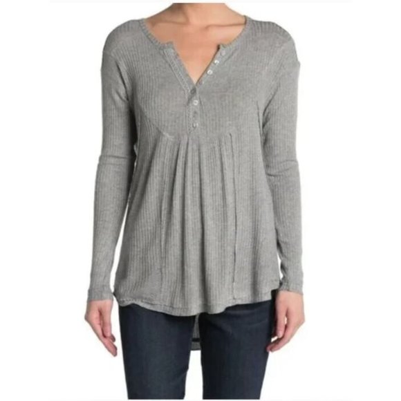 Sweet Romeo Women's Waffle Knit Long Sleeve Oversized Henley in Grey Medium $39 - Picture 1 of 4